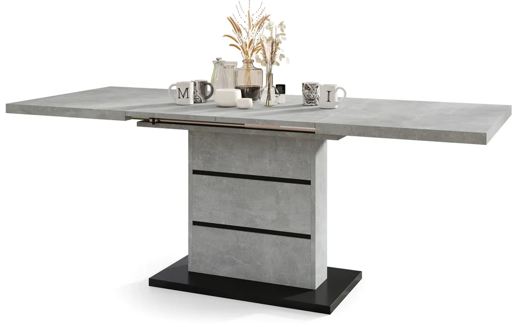 Mazzoni PIANO Beton Deschis Atelier / Negru Mat - MASĂ EXTENSIBILĂ