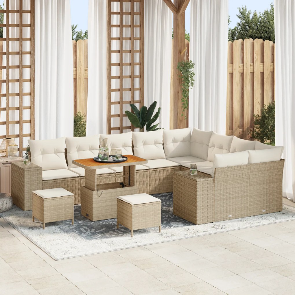 vidaXL Set de canapea pentru grădină cu 12 piese, perne bej din rattan sintetici și acacia