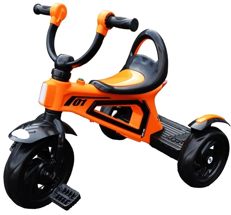 Tricicleta cu pedale pentru copii +3 ani,muzica,lumini-Portocaliu