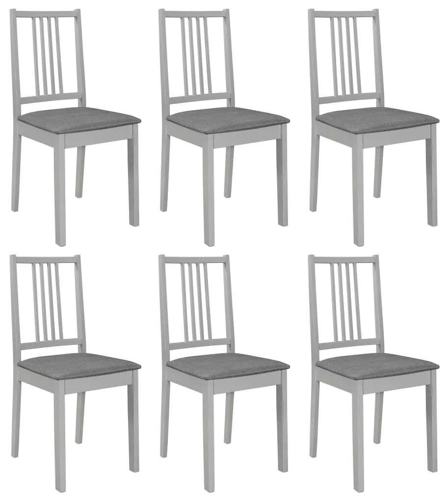 vidaXL Scaune de bucătărie cu perne, 6 buc., gri, lemn masiv