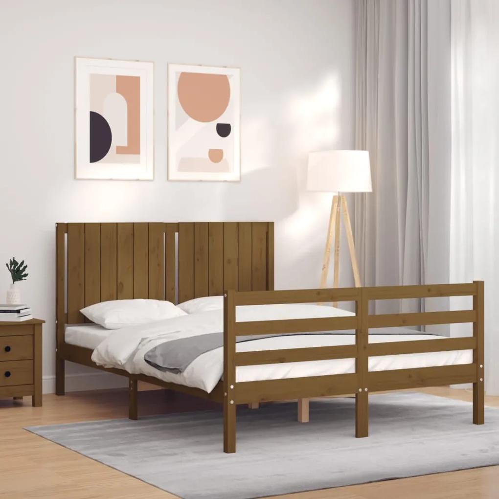 3194769 vidaXL Cadru de pat cu tăblie, maro miere, 140x200 cm, lemn masiv