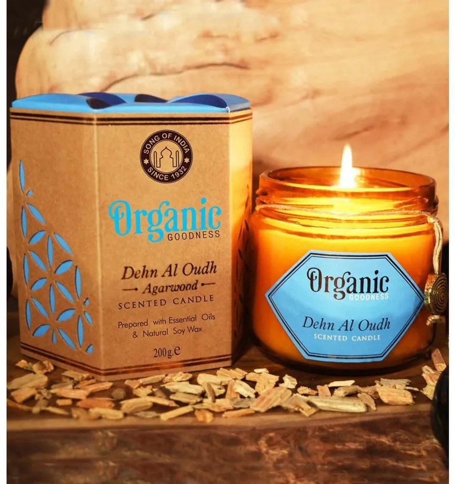 Lumânare organică Dehn Al Oudh - Agarwood 200 g însticlă ambră