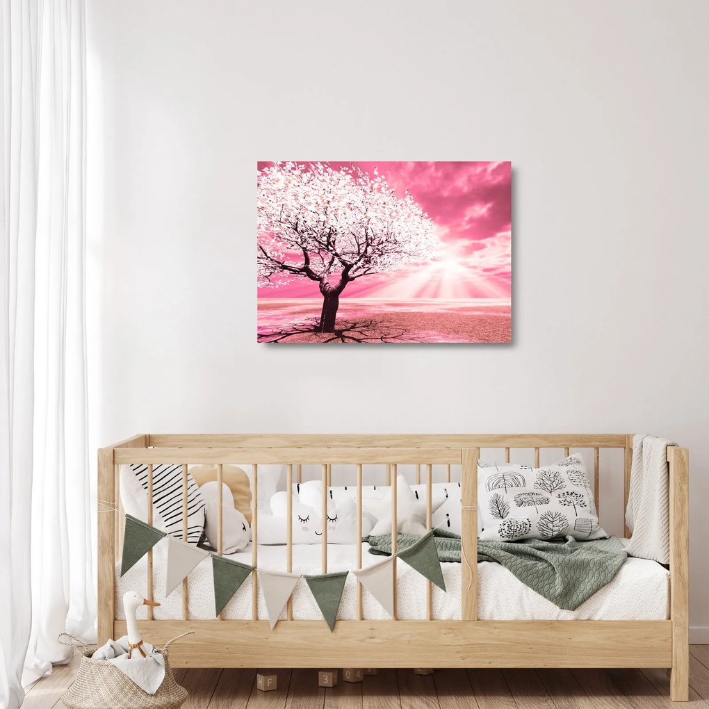 Tablou pe sticlă cu pomul roz (70x50 cm)