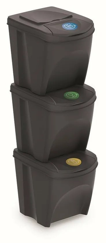 Coșuri sortare gunoi Sortibox 25 l, 3 buc., gri,