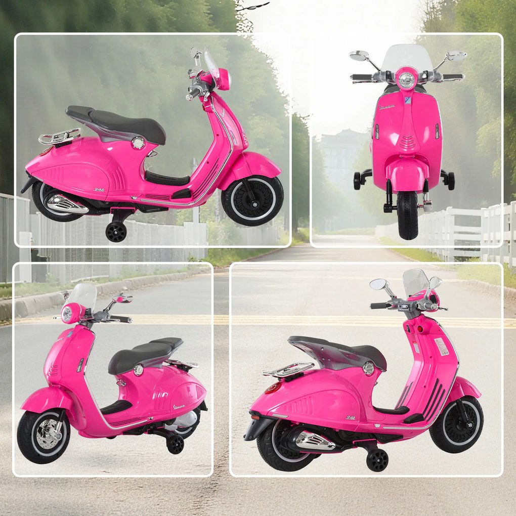 HOMCOM Motocicletă Jucărie, Motocicletă pentru Copii 3+ Ani din PP și Oțel cu 2 Roți Suplimentare, 108x49x75 cm, Roz | Aosom Romania