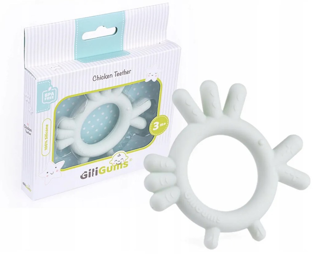 GiliGums Baby silicon scobitoare Pui Teether, 3m+, Sf. mentă, 1 buc