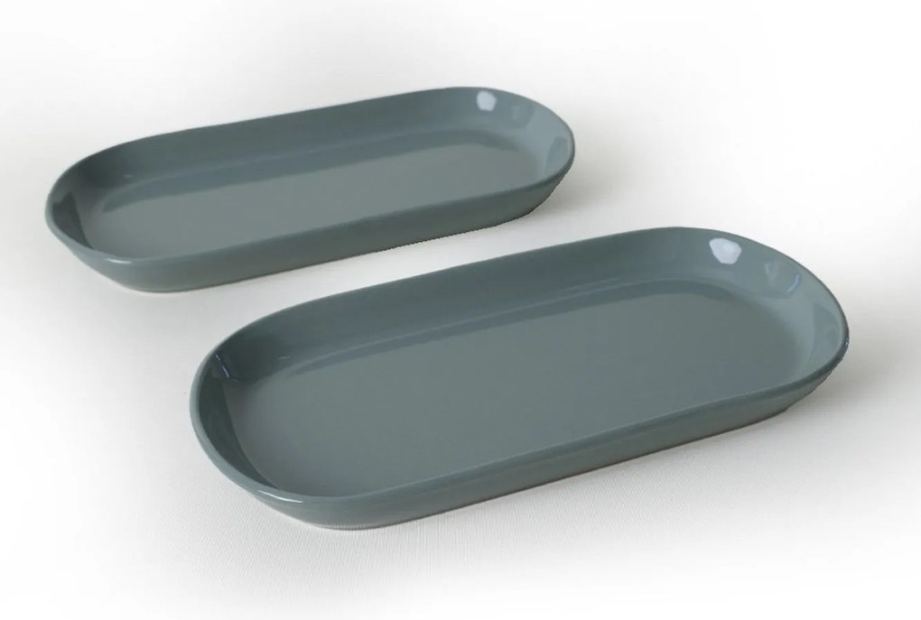 Set 2 platouri X00017767, gri, ceramica, 28x14 cm