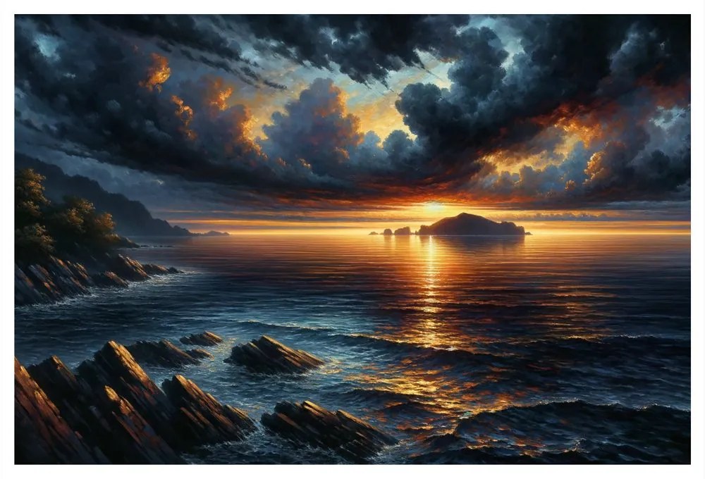 Tablou apus dramatic de soare la mare