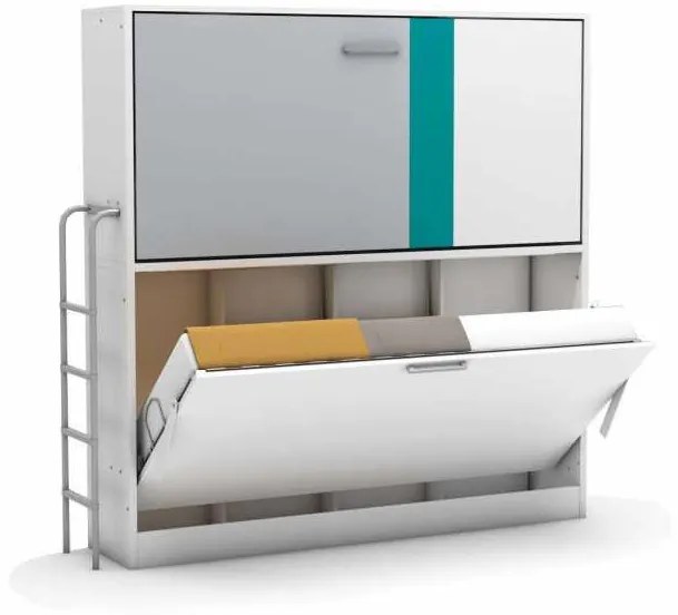 Pat rabatabil suprapus fara birou - SMART BUNK (90X190) (Culoare pat: Alb Mat)