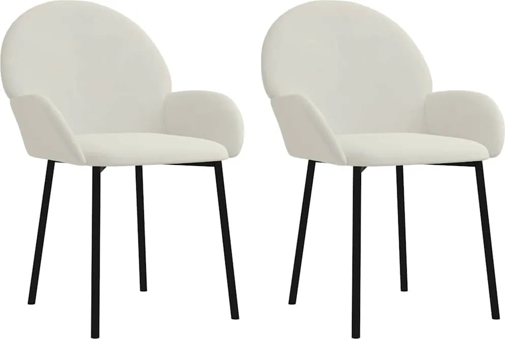 vidaXL Scaune de bucătărie, 2 buc., crem, catifea
