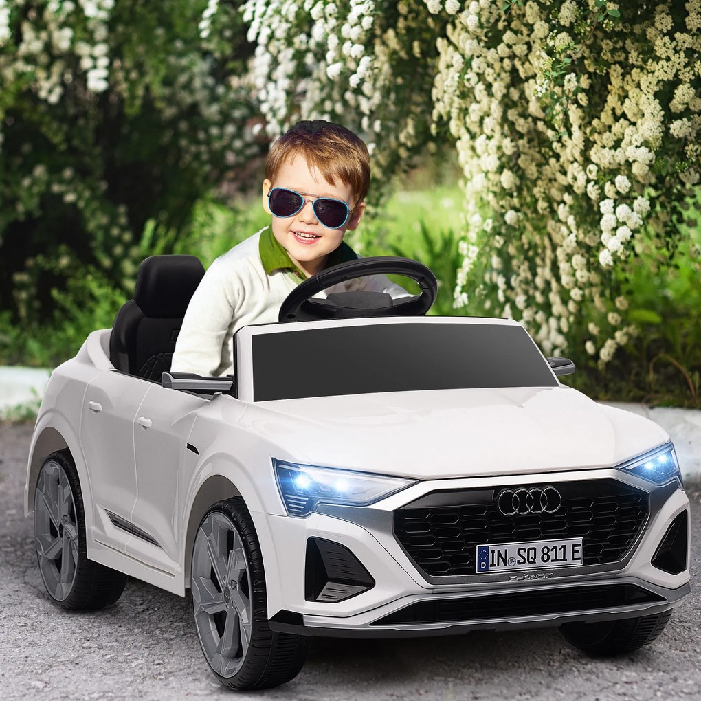 AIYAPLAY Mașină Electrică pentru Copii, 12V Audi Q8, 3-5 km/h, Telecomandă, Faruri, Muzică, Alb | Aosom Romania
