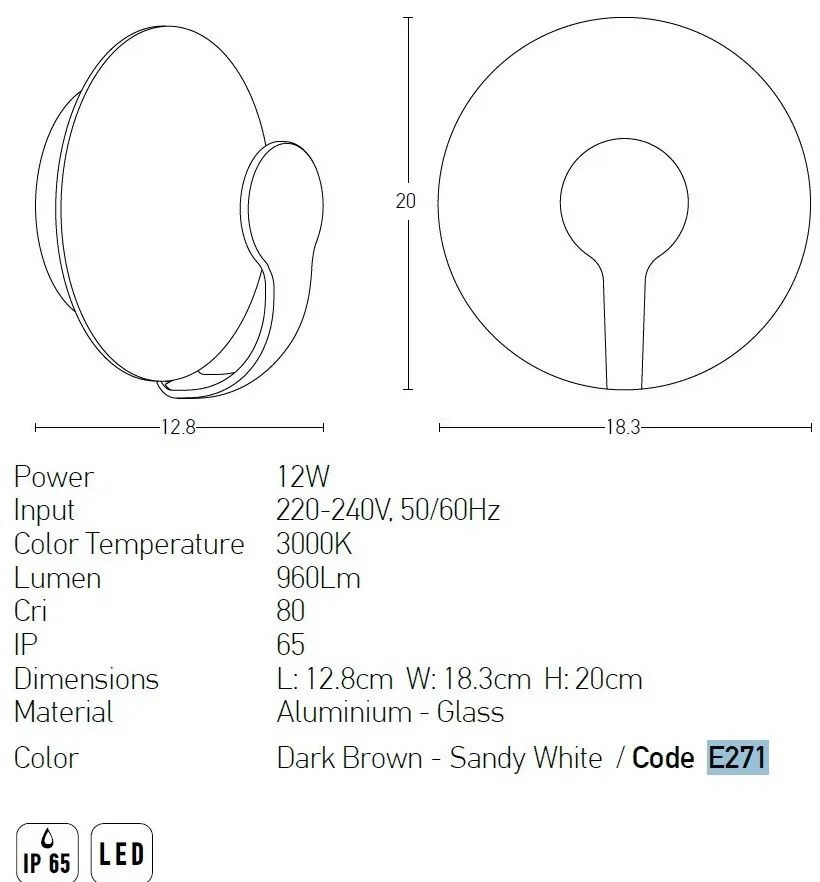 Aplica LED de perete pentru iluminat exterior IP65 Tiundi maro inchis