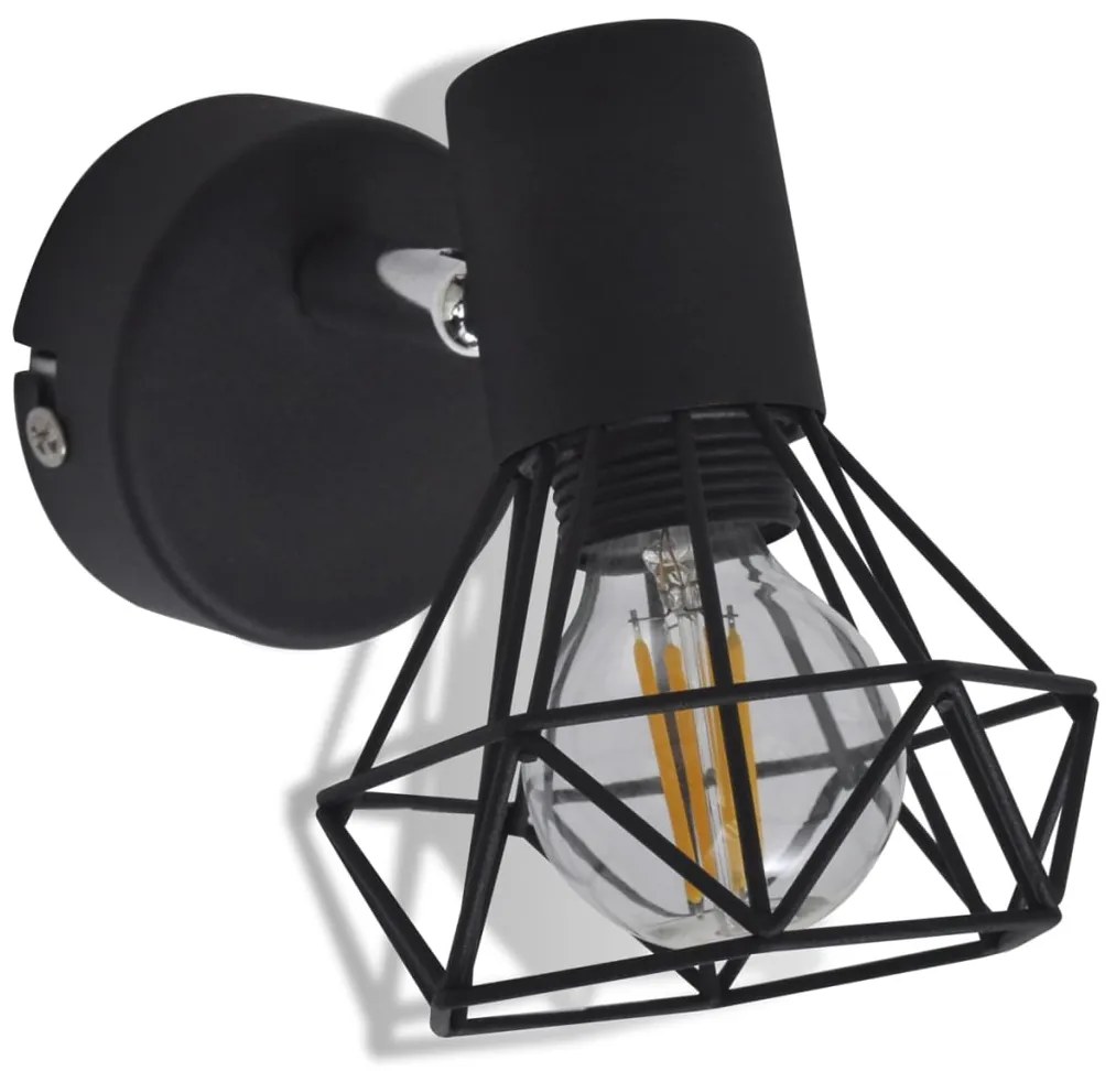 Aplice perete cadru sarma, stil industrial, negru, bec cu filament LED