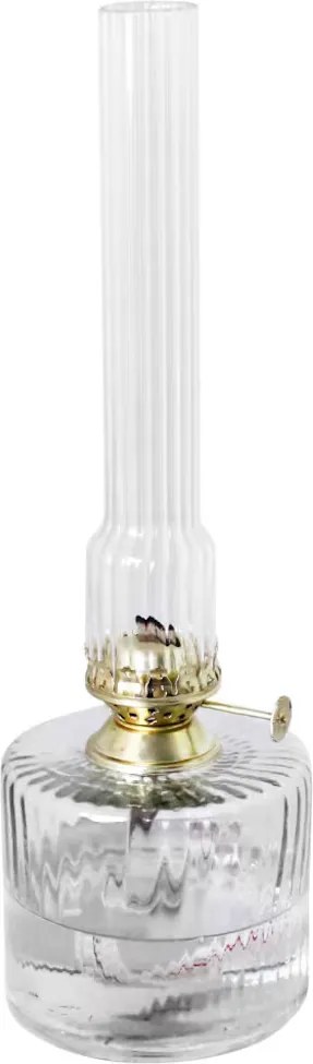 Lampă cu petrol din sticlă reciclată transparentă cu model în relief, arzător din alamă, mare, Ø 10 x H 30 cm, „Elvira"