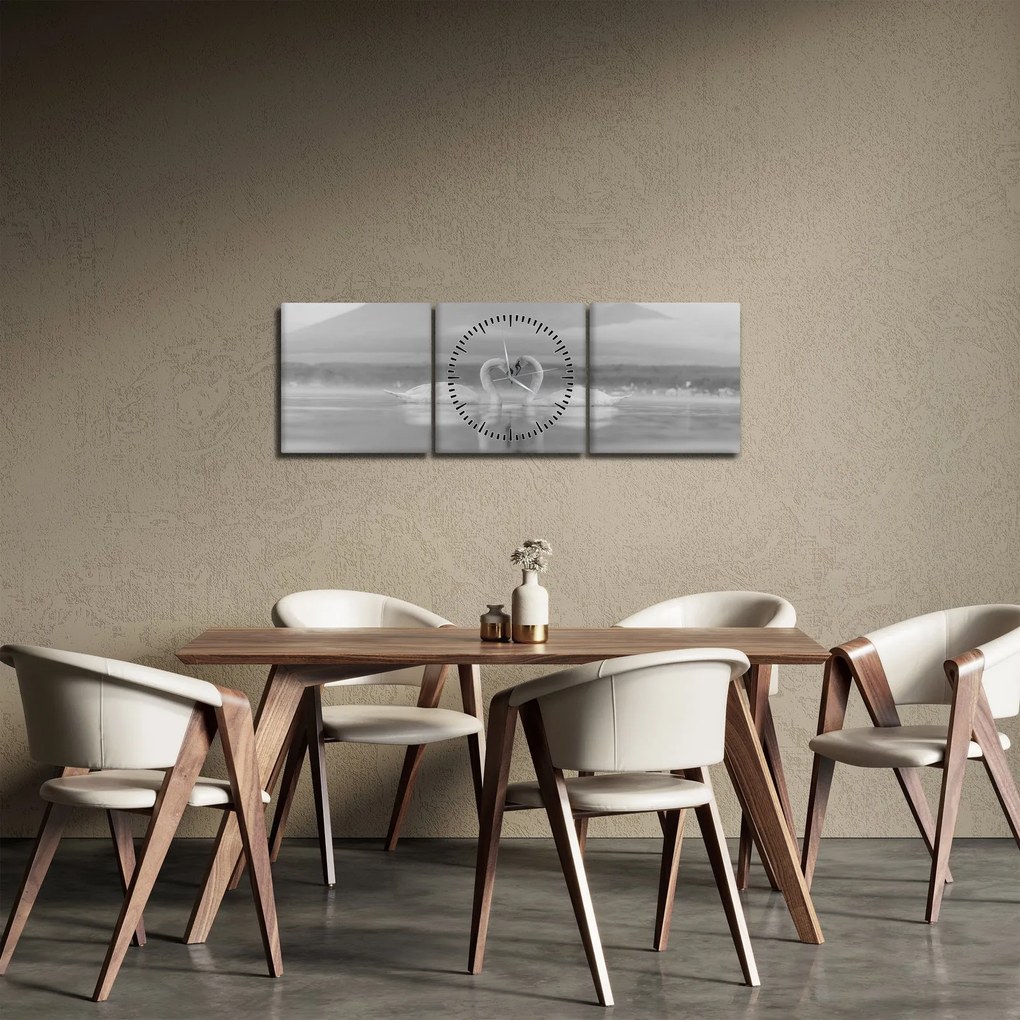 Tablou - Lebede îndrăgostite (cu ceas) (90x30 cm)
