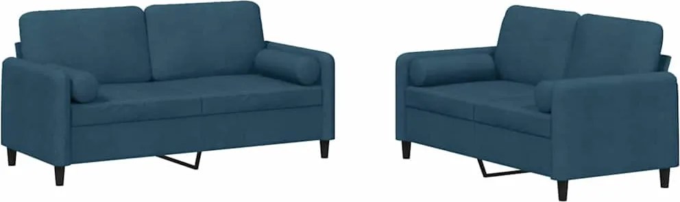 vidaXL Set de canapele cu perne, 2 piese, albastru, catifea