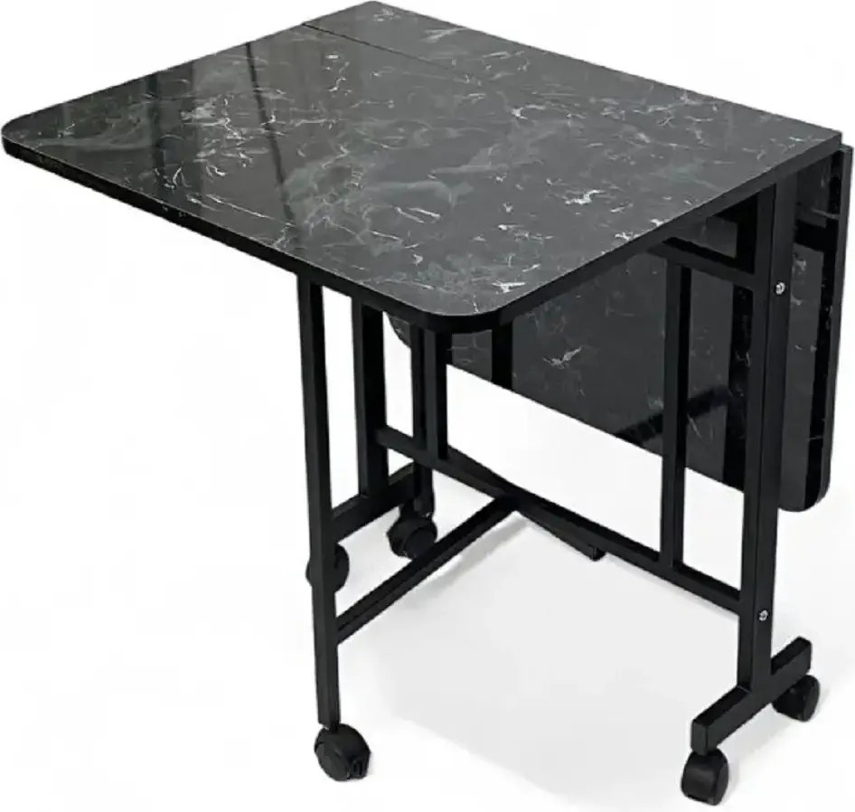 Masa Bucatarie pliabila cu roti Homs negru marmorat 120 x 80 x 74 cm