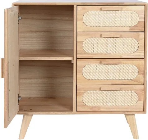 Bufet natur din metal , lemn de cauciuc si rattan , "Natqi"