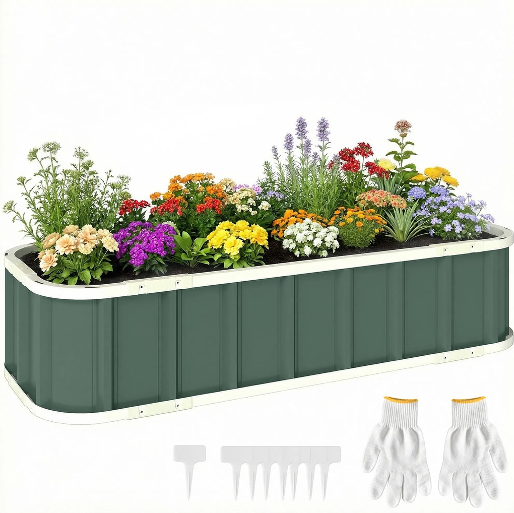 Outsunny Pat ridicat din oțel, recipient de plantare cu încuietori click, margine pliată 136 x 52 x 31 cm Verde deschis | Aosom Romania