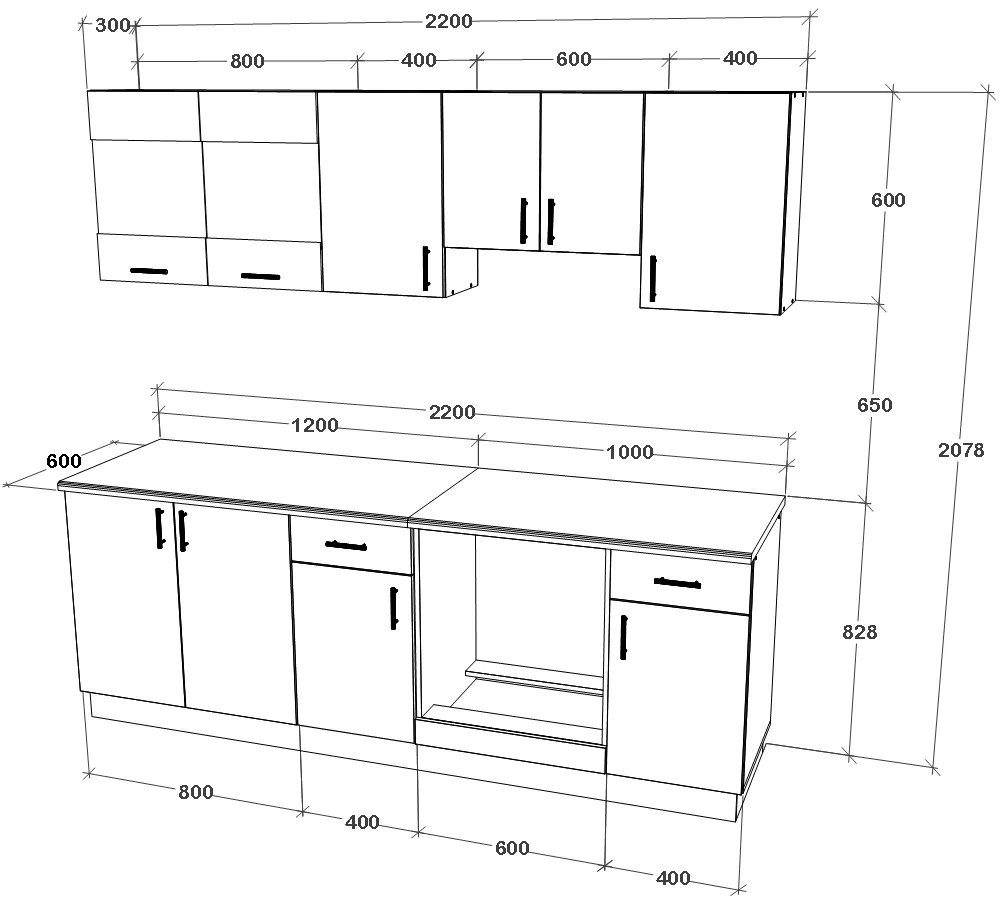 Set haaus V13, Gri Lucios/Alb, MDF, Blat Thermo 28 mm, L 220 cm