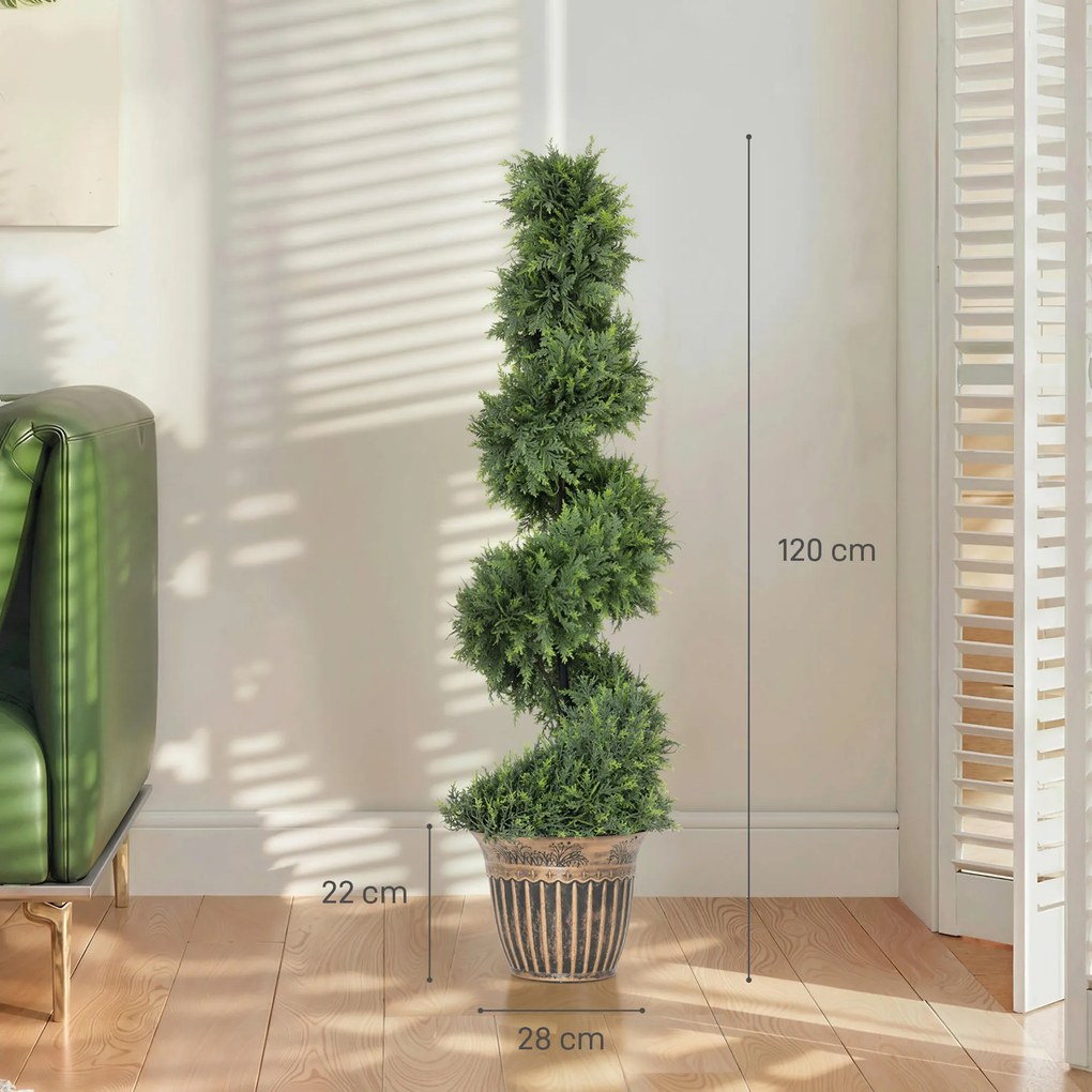 HOMCOM Set 2 Chiparoși Artificiali Spiralați 120 cm cu Ghiveci, pentru Decor Interior și Exterior, Verde | Aosom Romania