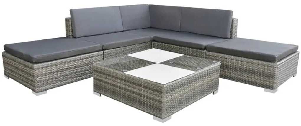 vidaXL Set mobilier de grădină cu perne, 6 piese, gri, poliratan