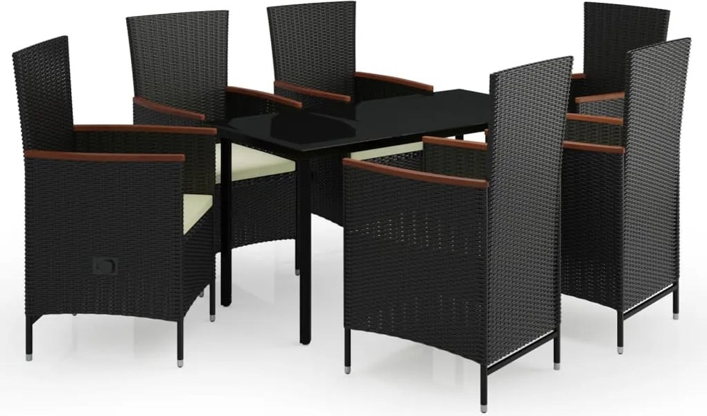 vidaXL Set de masă pentru grădină, 7 piese, cu perne, negru