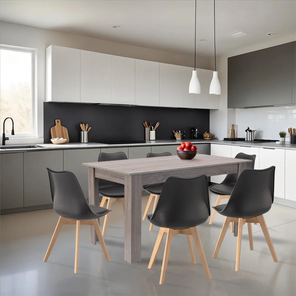 Set de masă Zara 6+1 negru-stejar York