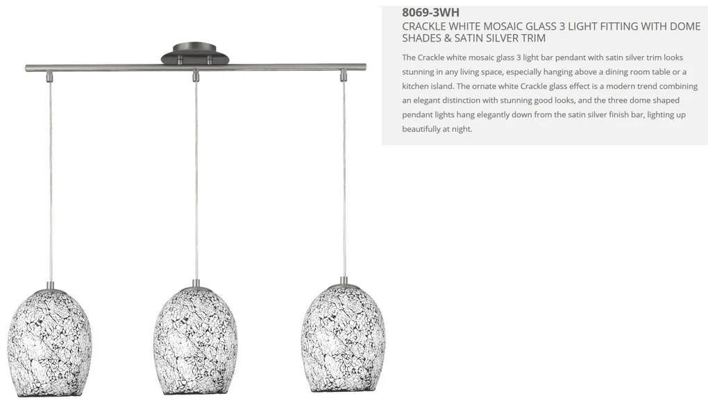 Lustra design modern Crackle 3L alb mozaic 8069-3WH SRT