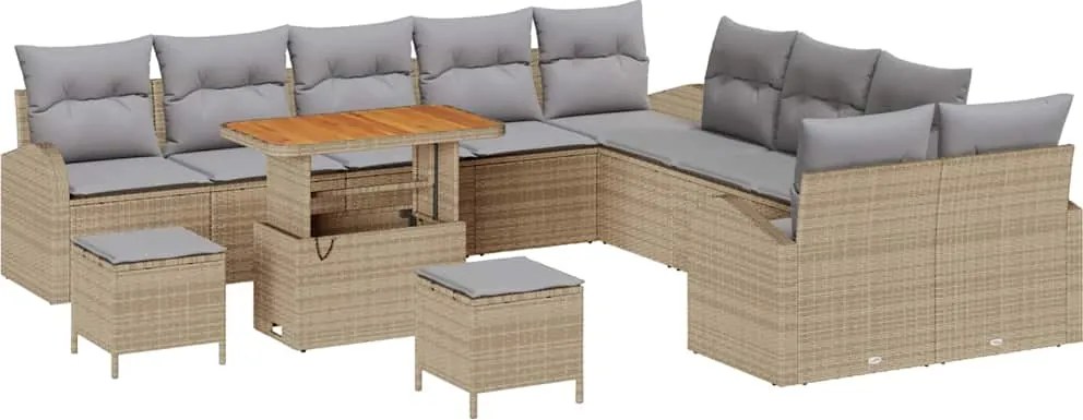vidaXL Set de canapele pentru grădină cu pernă 13 pcs Bej poliratan