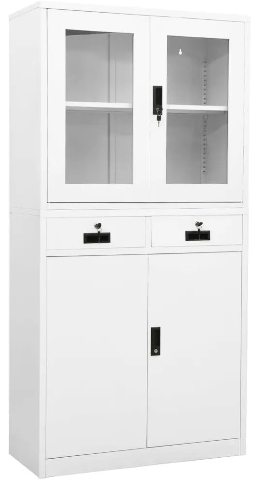 vidaXL Dulap de birou, alb, 90x40x180 cm, oțel/sticlă securizată