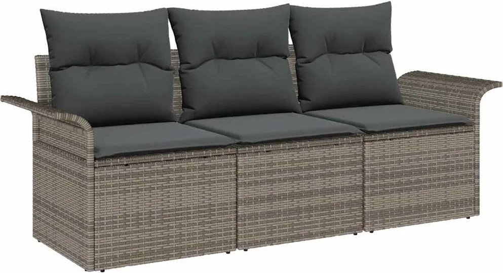 vidaXL Set de canapele pentru grădină cu pernă 3 pcs Gri Rattan poli