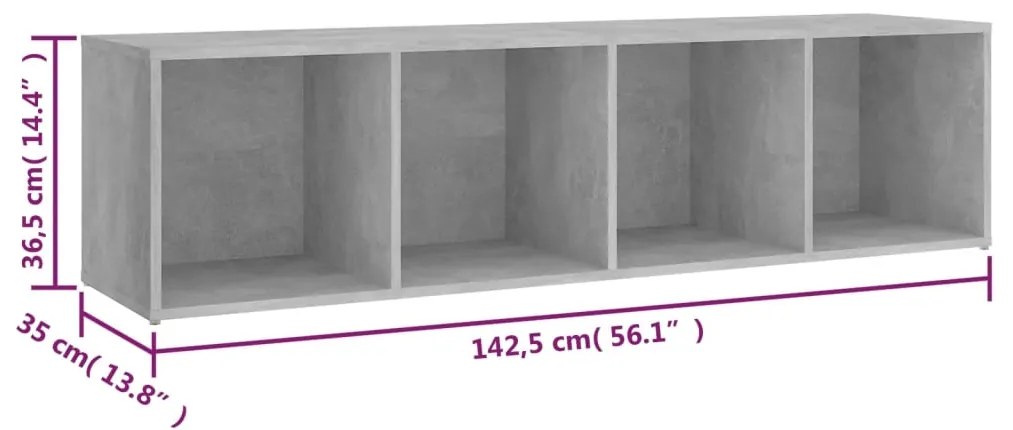 Comode TV, 2 buc., gri beton, 142,5x35x36,5 cm, PAL 2, Gri beton, 142.5 x 35 x 36.5 cm
