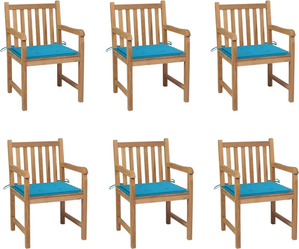 vidaXL Scaune de grădină cu perne albastre, 6 buc., lemn masiv de tec