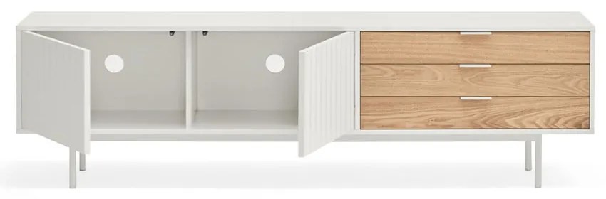 Comodă TV albă/în culoare naturală cu aspect de lemn de stejar 180x52 cm Sierra – Teulat