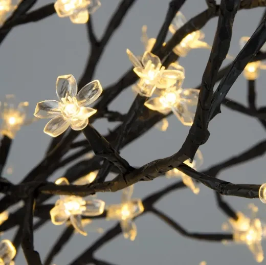 Copac decorativ cu LED-uri cu flori - 1,5 m, alb cald