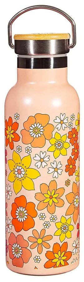 Sticlă pentru copii portocalie din oțel inoxidabil 500 ml 70s Floral - Sass &amp; Belle