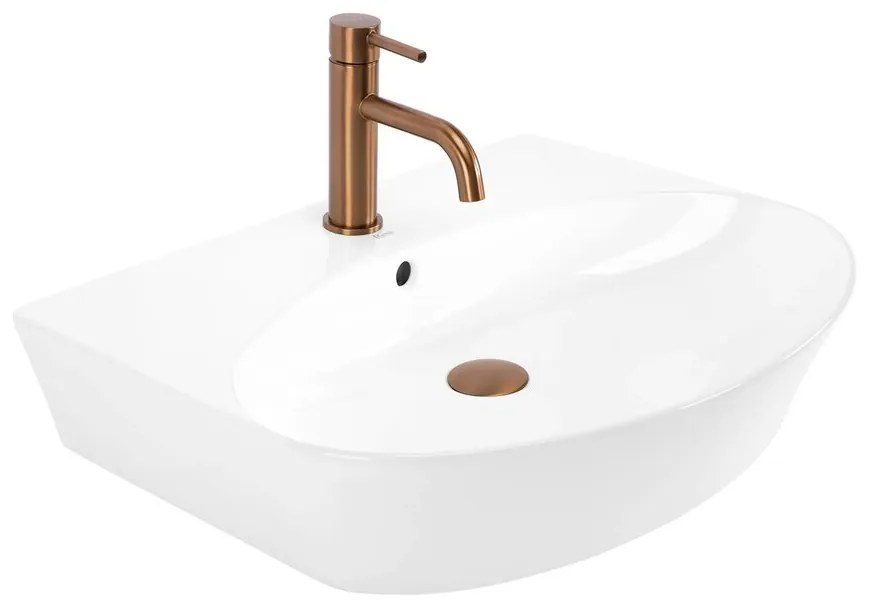 Lavoar pe blat Rea Kim semioval 59.5 cm alb lucios