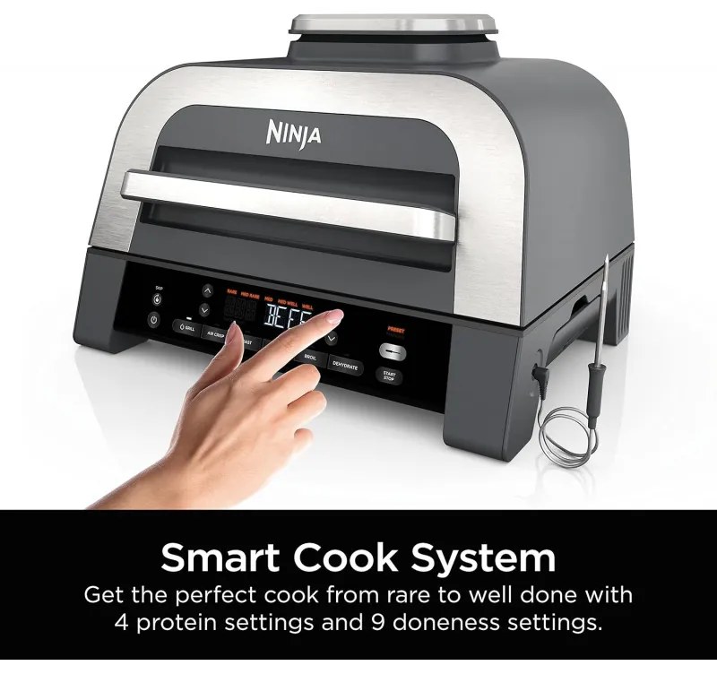 6in1 Ninja Foodi Smart DG551EU grill electric, 1760W, 6 moduri de gătit, 4L friteuză, 4L vas de gătit, Grill, 260C MAX, Inox / negru