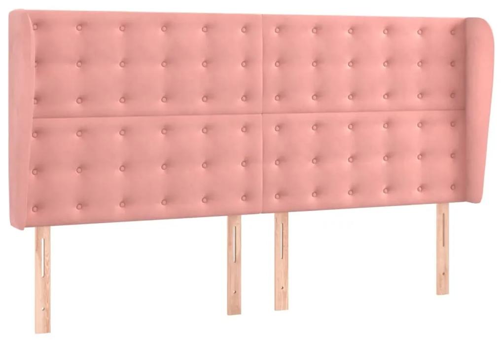 3118449 vidaXL Tăblie de pat cu aripioare, roz, 163x23x118/128 cm, catifea