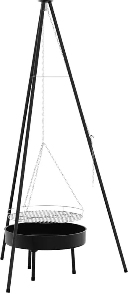 vidaXL Treppied pentru foc de tabără 3 pcs Negru Oțel