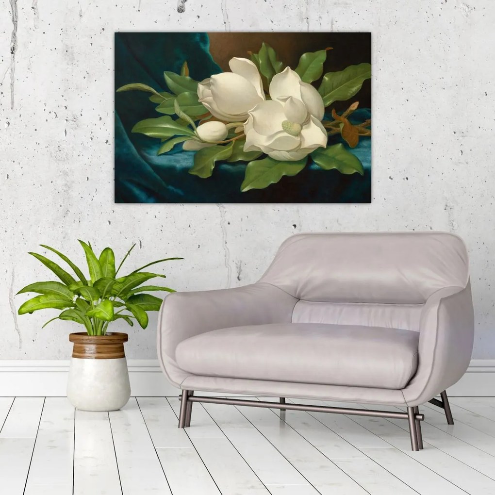 Tablou - Martin Johnson Heade, Giant Magnolias on a Blue Velvet Cloth, reproducere (90x60 cm)
