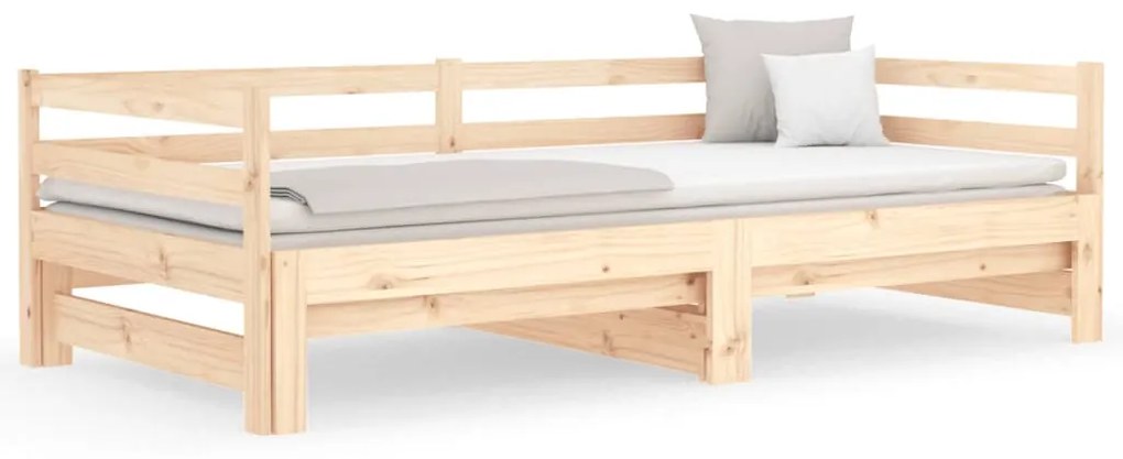 Pat de zi extensibil, 2x(80x200) cm, lemn masiv de pin Maro