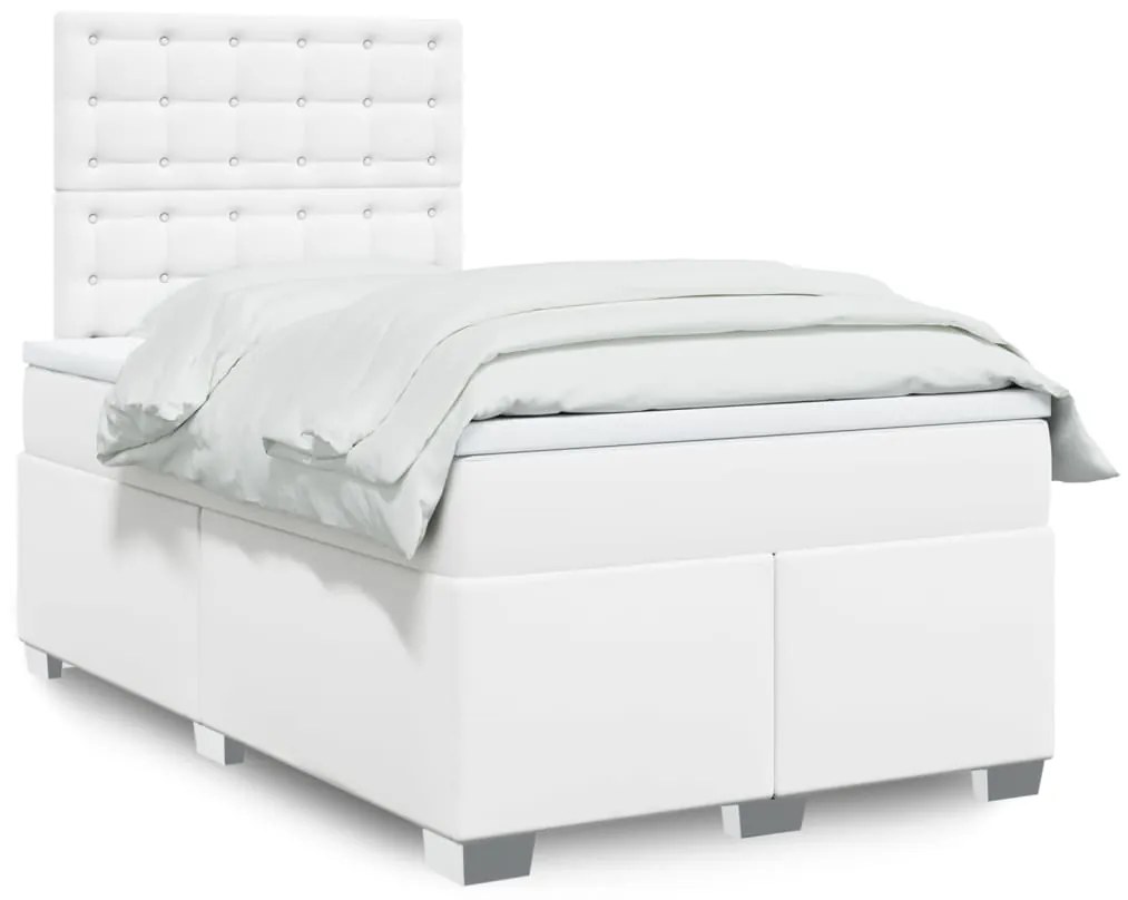 3290713 vidaXL Pat box spring cu saltea, alb, 120x190 cm, piele ecologică