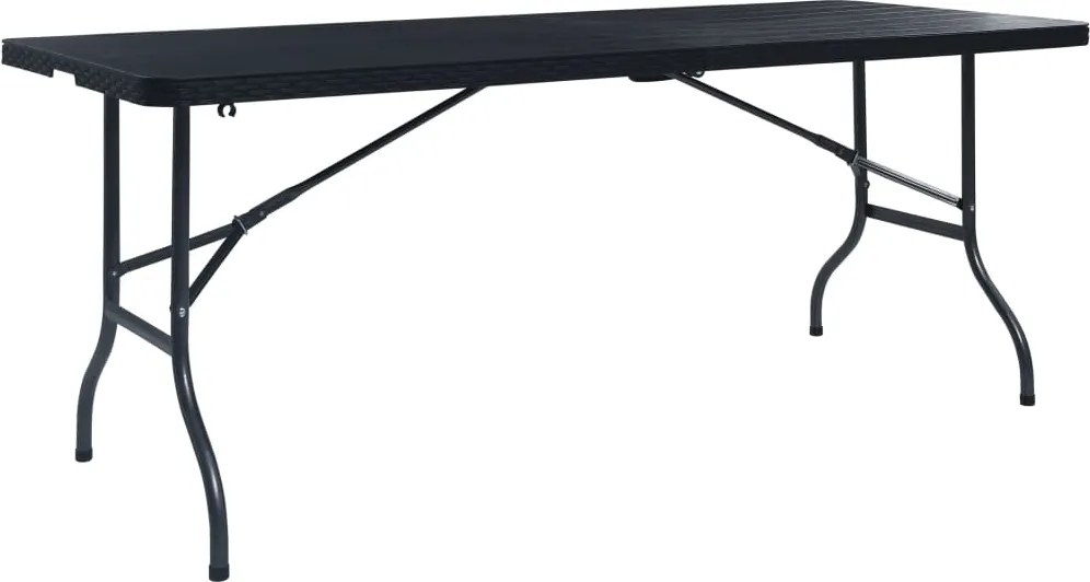 vidaXL Masă grădină pliabilă, negru, 180x75x72 cm, HDPE imitație ratan