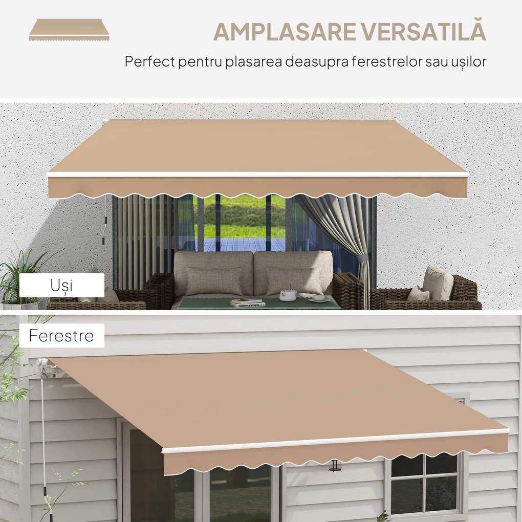 Outsunny Copertină Pliabilă pentru Exterior, Copertină Tip Roll-Up cu Deschidere Manivelă, 350x250 cm, Galben | Aosom Romania