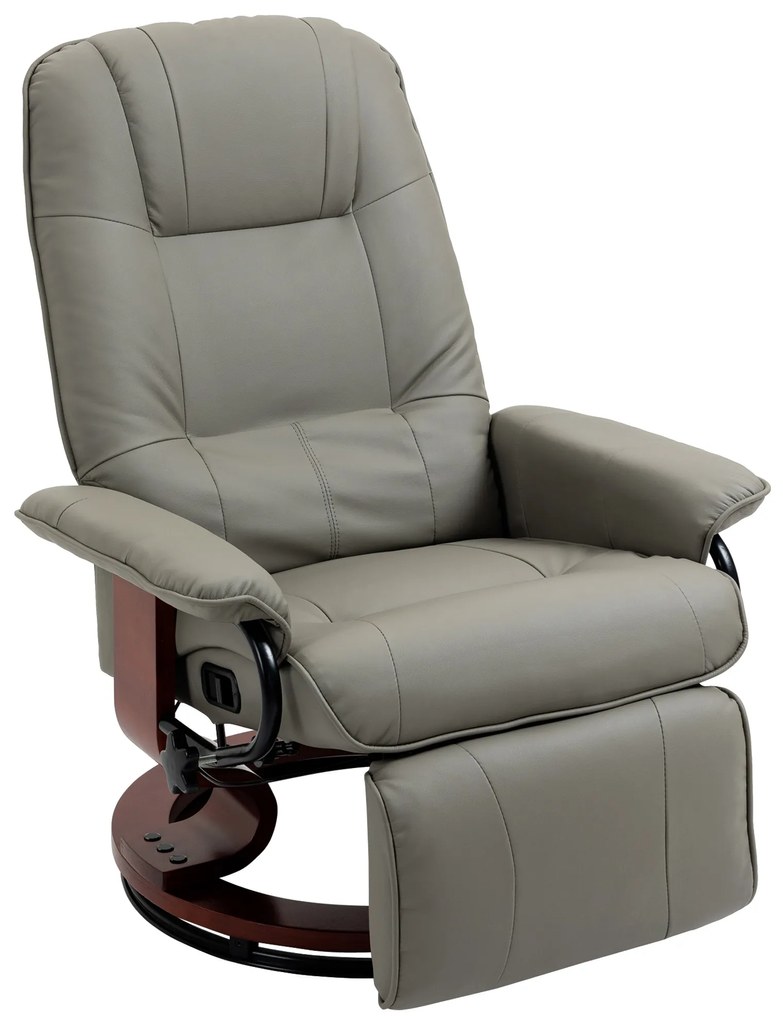 HOMCOM Fotoliu relax Fotoliu TV Fotoliu recliner Piele ecologică Scaun rotativ 360° Înclinat 145° Gri 78 x 87 x 100 cm | Aosom Romania