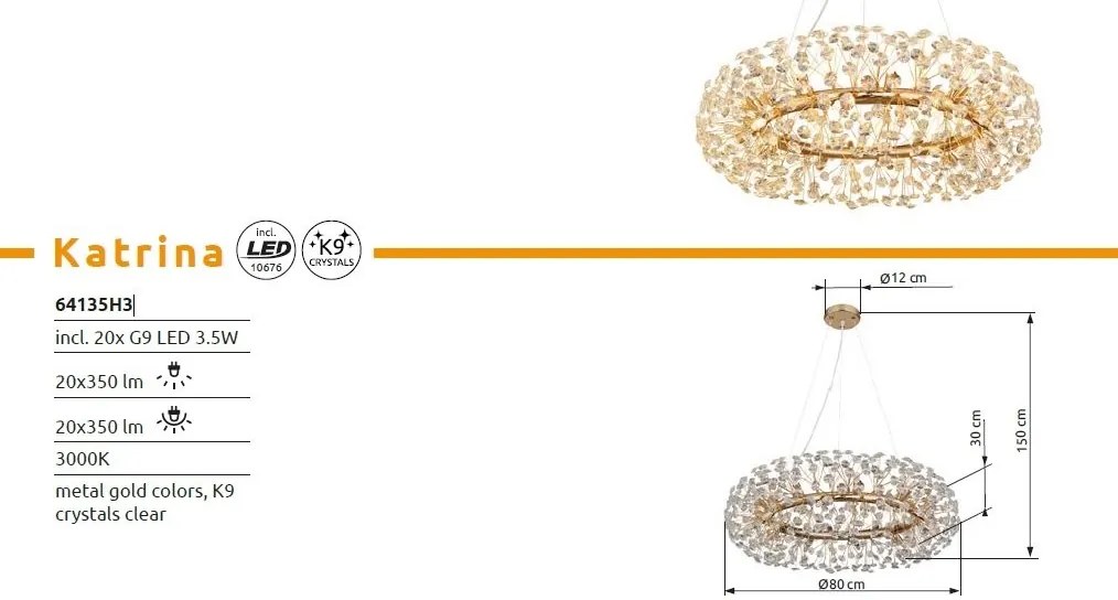 Lustra suspendata design elegant KATRINA auriu