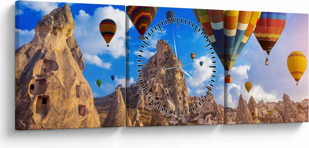 Tablou - Baloane cu aer cald, Cappadocia, Turcia. (cu ceas) (90x30 cm)