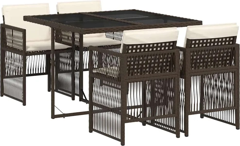vidaXL Set mobilier de grădină, 5 piese, cu perne, maro, poliratan